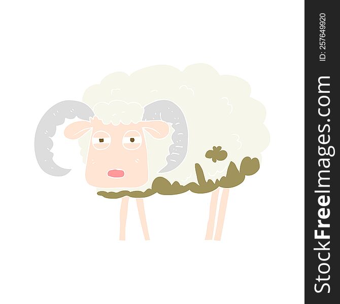 Flat Color Illustration Of A Cartoon Ram Covered In Mud
