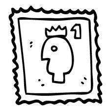 Line Drawing Cartoon Stamp With Royal Head Stock Image