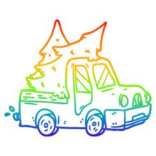 Rainbow Gradient Line Drawing Pickup Truck Carrying Christmas Trees Stock Image