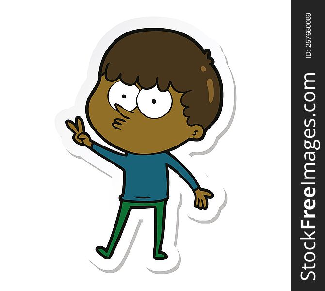 Sticker Of A Cartoon Curious Boy Dancing