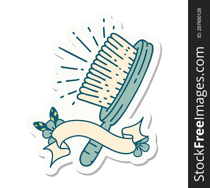 sticker of tattoo style hairbrush