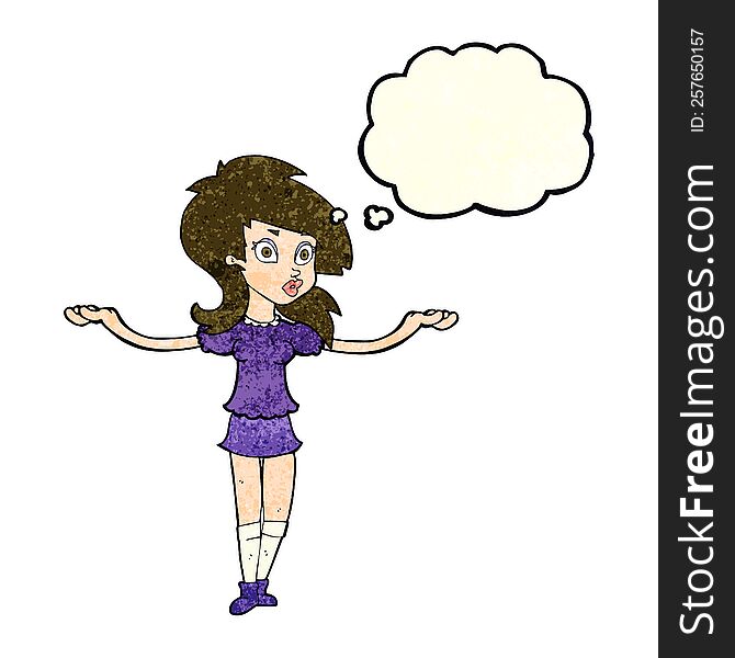 Cartoon Confused Pretty Girl With Thought Bubble