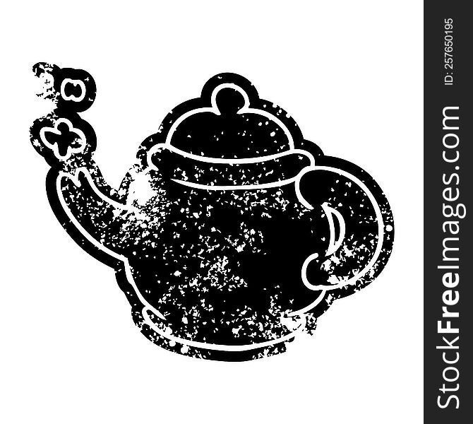Grunge Icon Drawing Of A Blue Tea Pot