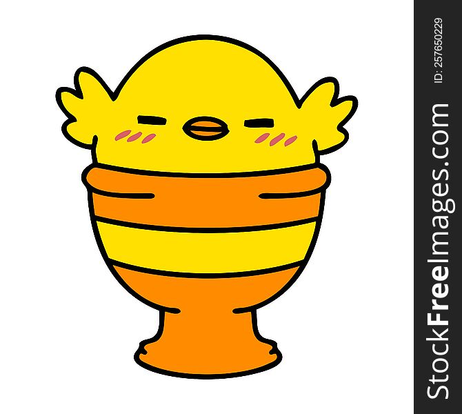 cartoon of a cute baby bird sitting in egg cup. cartoon of a cute baby bird sitting in egg cup