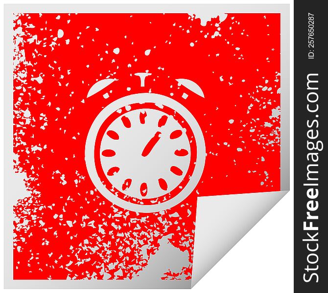 distressed square peeling sticker symbol of a alarm clock