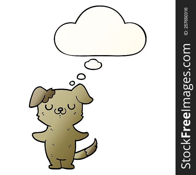 cartoon puppy with thought bubble in smooth gradient style
