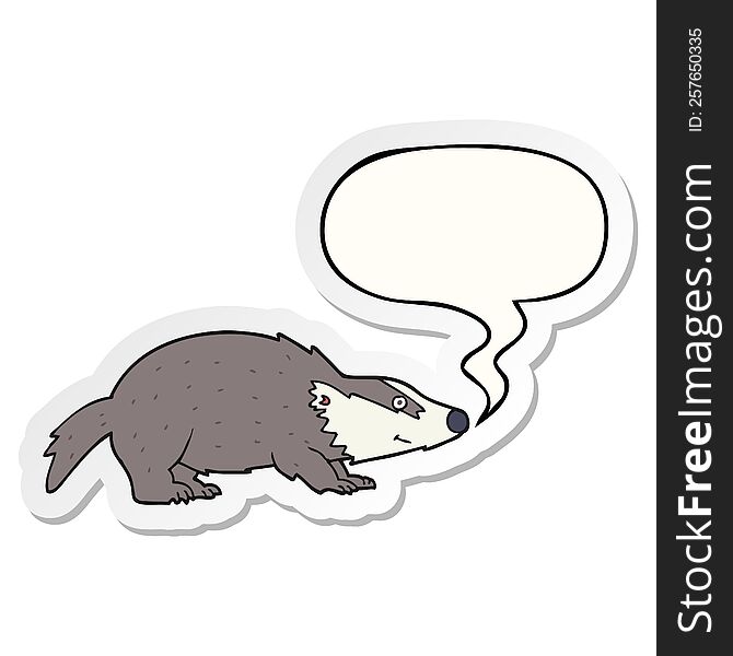 cartoon badger with speech bubble sticker. cartoon badger with speech bubble sticker