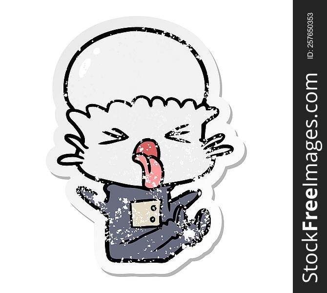 Distressed Sticker Of A Disgusted Cartoon Alien