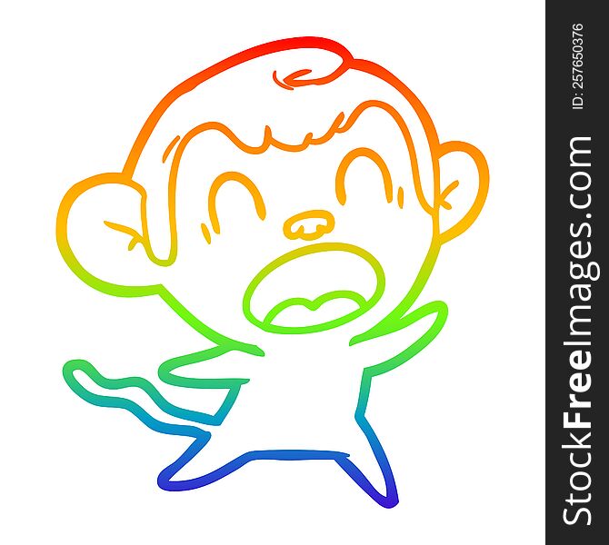 Rainbow Gradient Line Drawing Shouting Cartoon Monkey