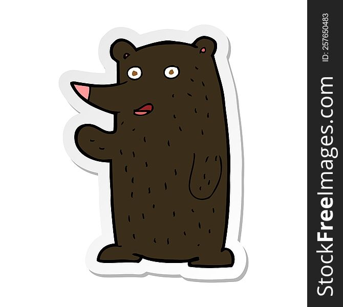 Sticker Of A Cartoon Waving Black Bear