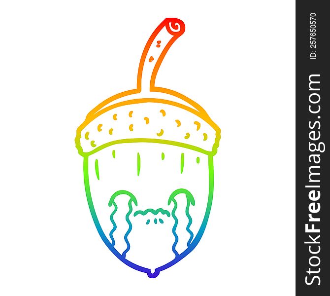 rainbow gradient line drawing of a cartoon crying acorn