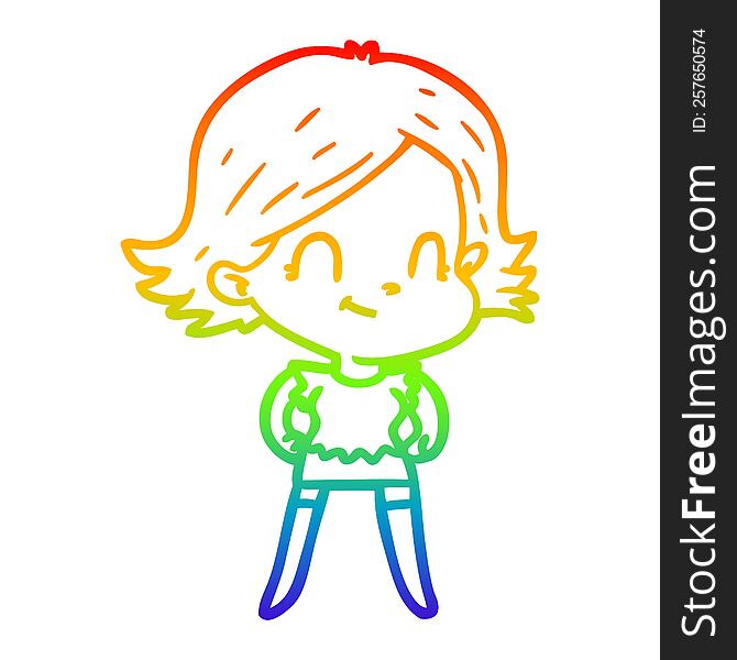 rainbow gradient line drawing of a cartoon friendly girl