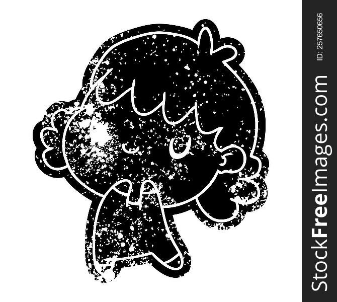 grunge distressed icon of a cute kawaii girl. grunge distressed icon of a cute kawaii girl