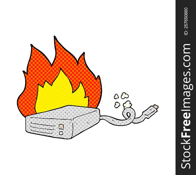 Comic Book Style Cartoon Computer Hard Drive Burning