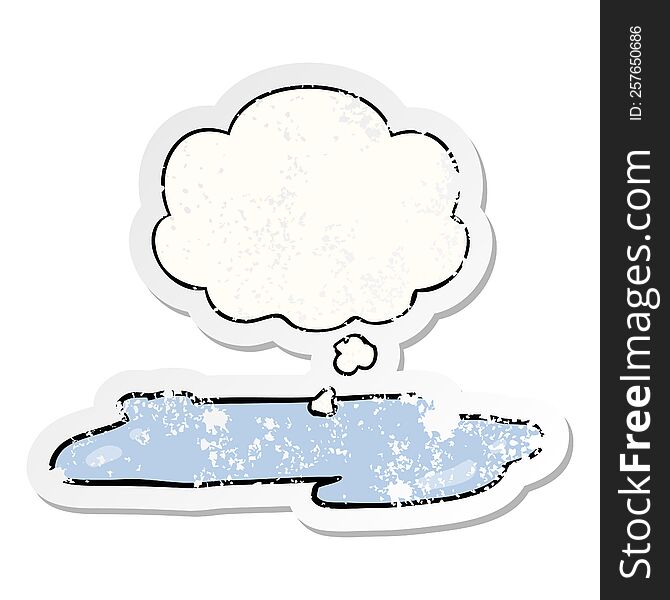 cartoon water puddle with thought bubble as a distressed worn sticker