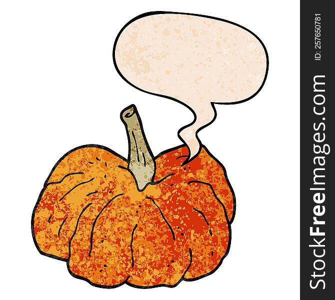 cartoon squash with speech bubble in retro texture style