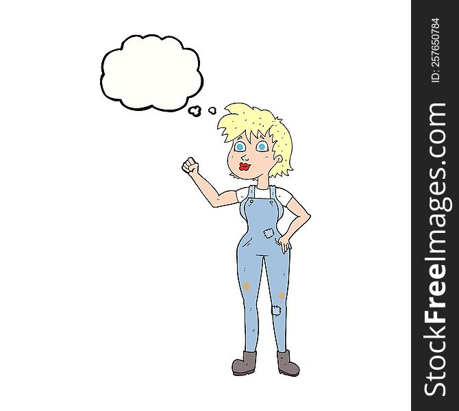 Thought Bubble Cartoon Confident Farmer Woman