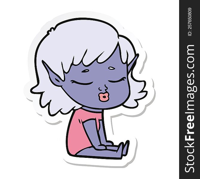 sticker of a pretty cartoon elf girl sitting