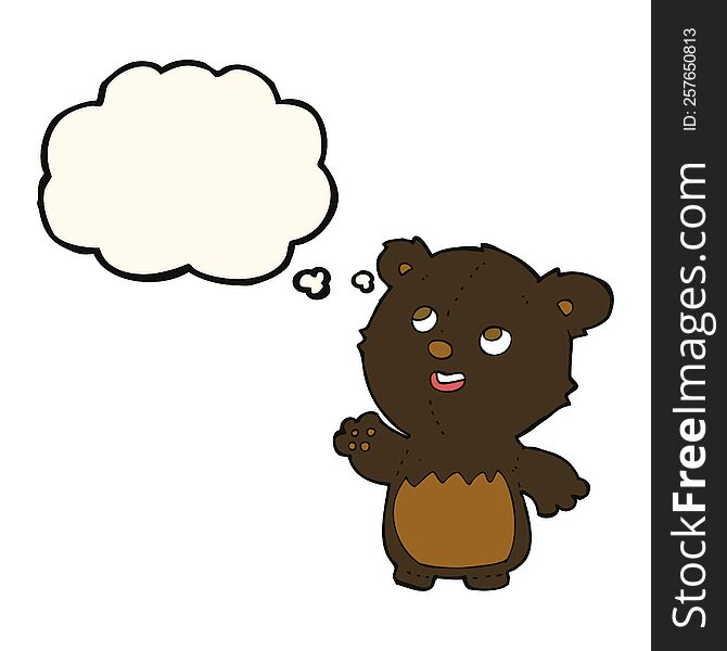 cartoon happy little teddy black bear with thought bubble