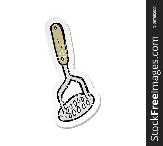 retro distressed sticker of a cartoon potato masher