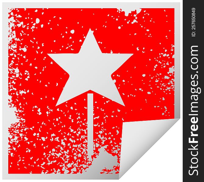Distressed Square Peeling Sticker Symbol Star Wand