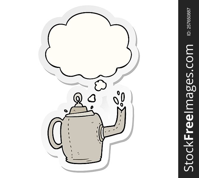 cartoon old kettle with thought bubble as a printed sticker