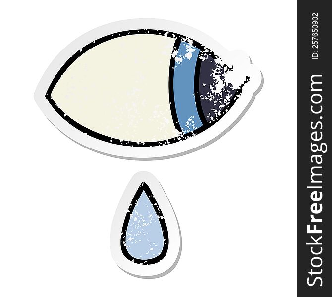 distressed sticker of a cute cartoon crying eye looking to one side