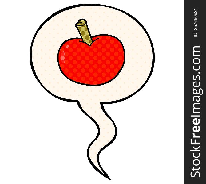 cartoon apple with speech bubble in comic book style