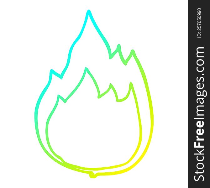 cold gradient line drawing of a cartoon fire