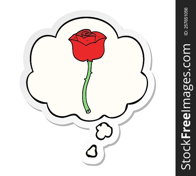 cartoon rose with thought bubble as a printed sticker