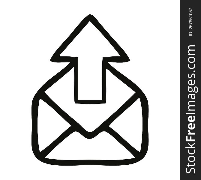 line drawing cartoon of a envelope with arrow