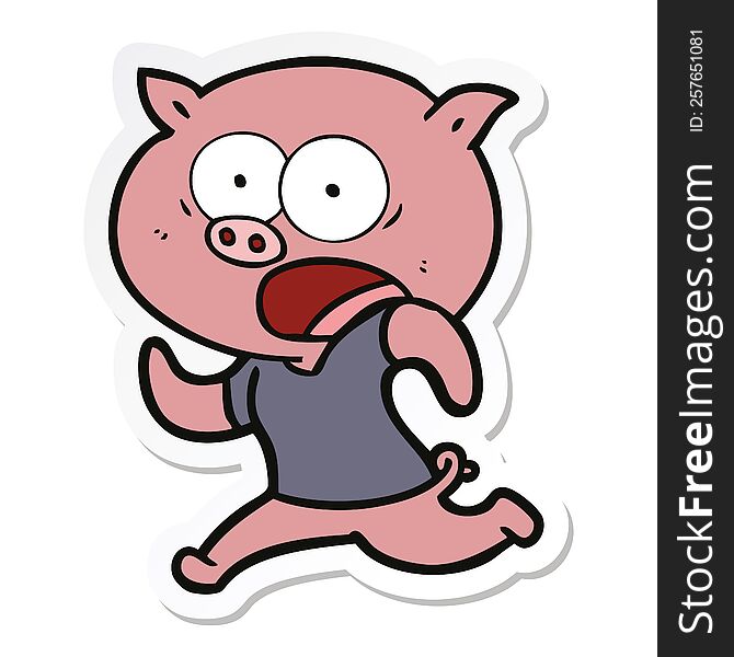 sticker of a cartoon pig running away