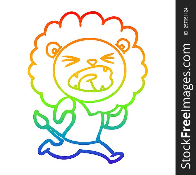 Rainbow Gradient Line Drawing Cartoon Lion Running