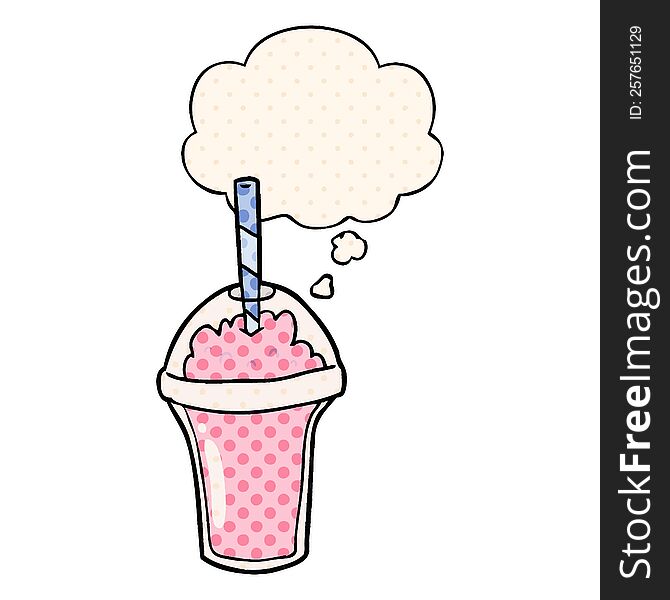 cartoon smoothie with thought bubble in comic book style