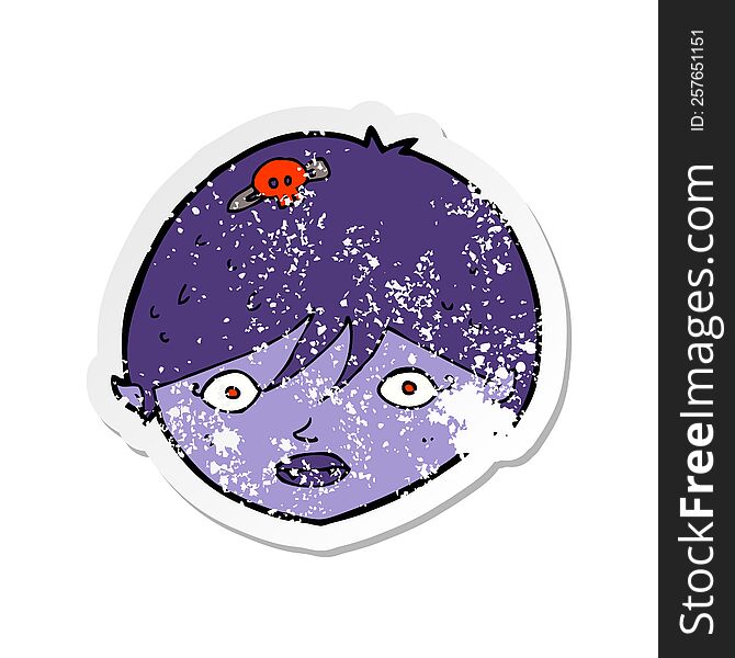 Retro Distressed Sticker Of A Cartoon Vampire Face