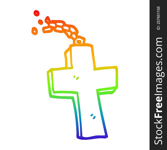rainbow gradient line drawing of a cartoon silver cross