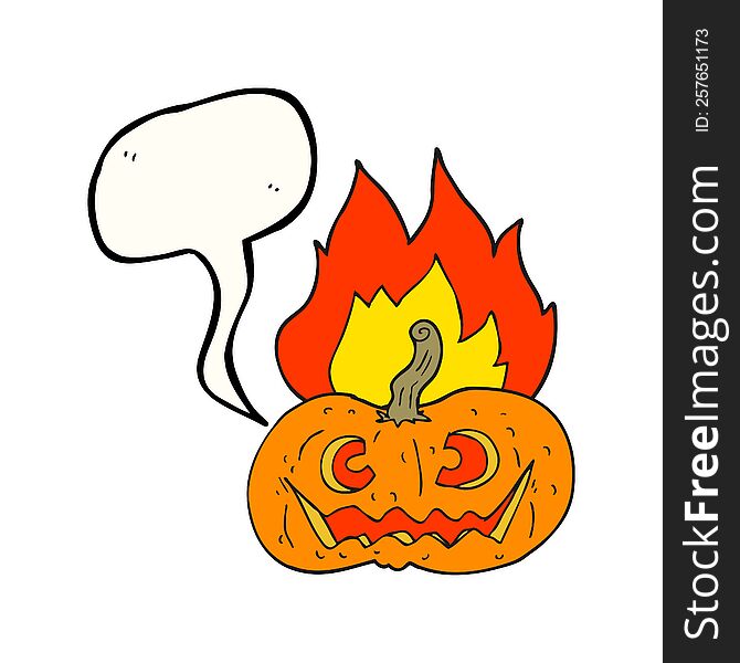 Speech Bubble Cartoon Flaming Halloween Pumpkin