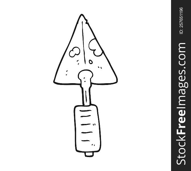 freehand drawn black and white cartoon trowel