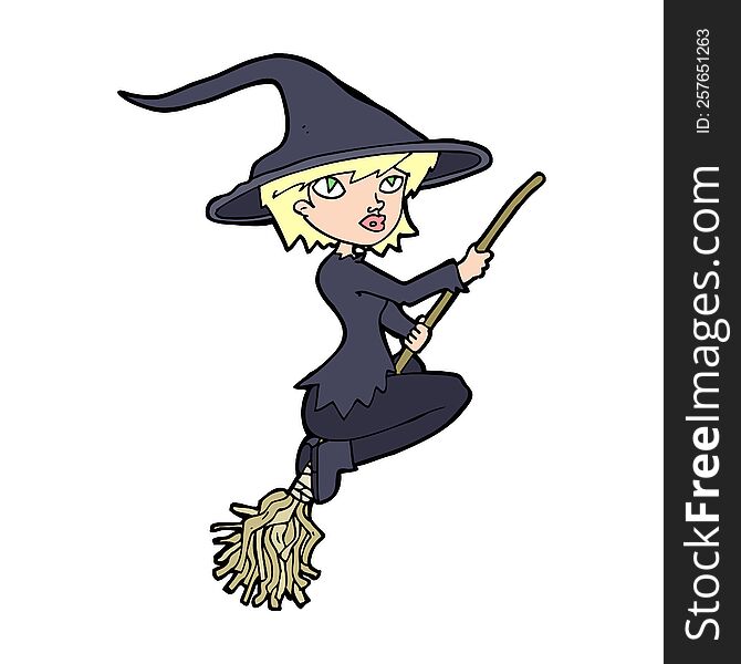 cartoon witch riding broomstick