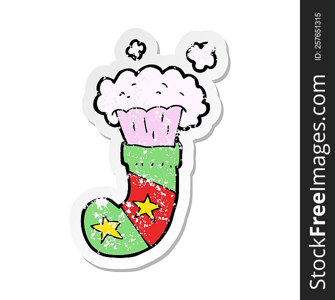 Retro Distressed Sticker Of A Cartoon Magic Christmas Stocking