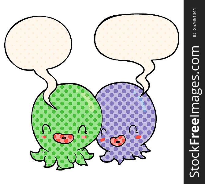 Two Cartoon Octopi  And Speech Bubble In Comic Book Style