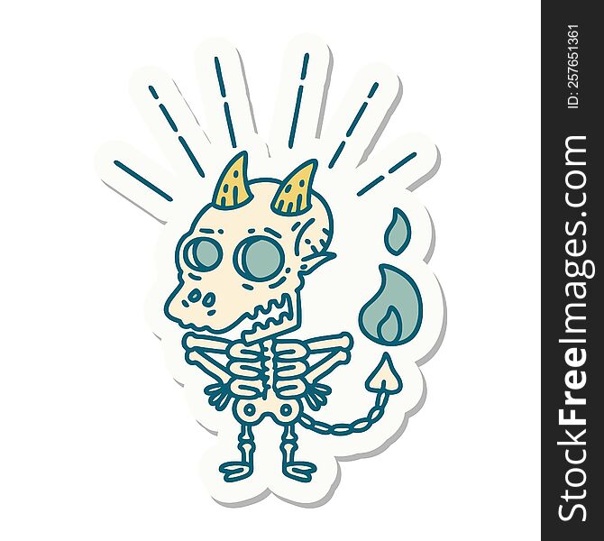 Sticker Of Tattoo Style Skeleton Demon Character