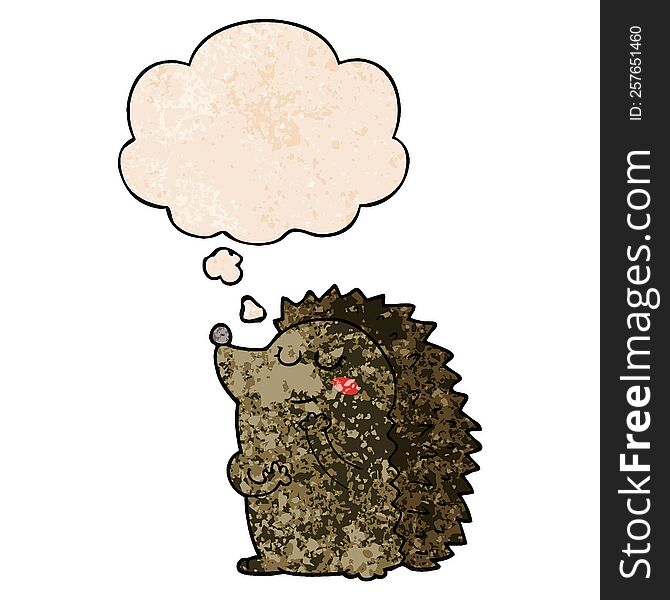 cute cartoon hedgehog with thought bubble in grunge texture style. cute cartoon hedgehog with thought bubble in grunge texture style