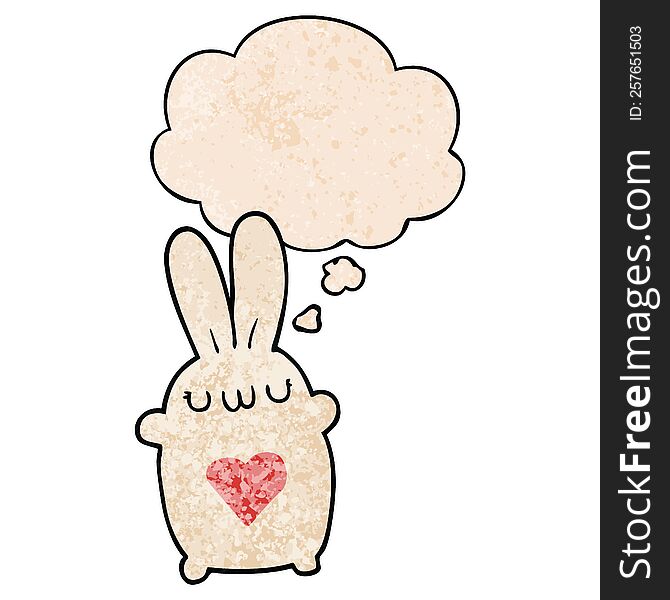cute cartoon rabbit with love heart and thought bubble in grunge texture pattern style
