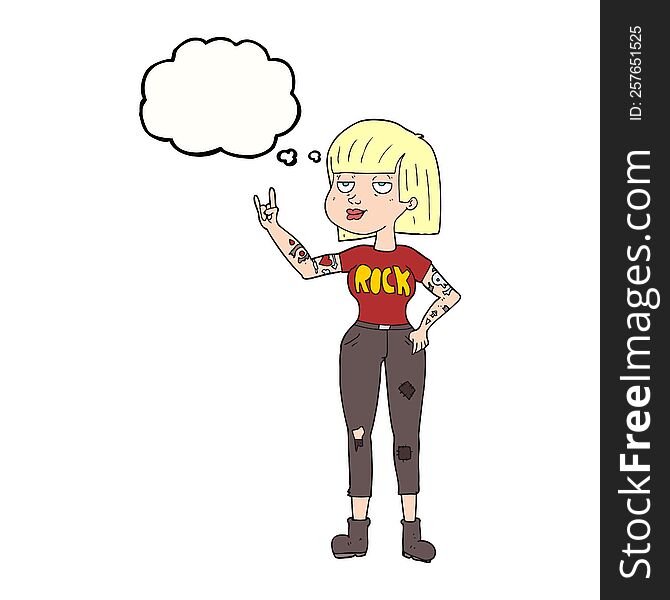 freehand drawn thought bubble cartoon rock girl