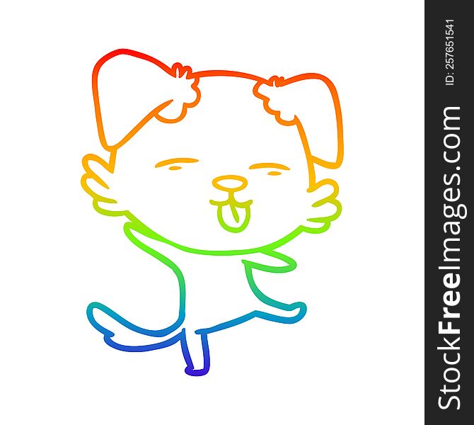 Rainbow Gradient Line Drawing Cartoon Dancing Dog