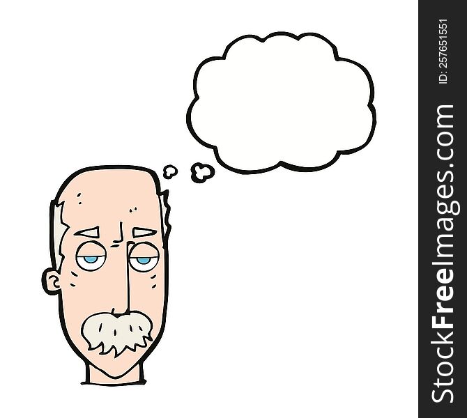 Cartoon Bored Old Man With Thought Bubble