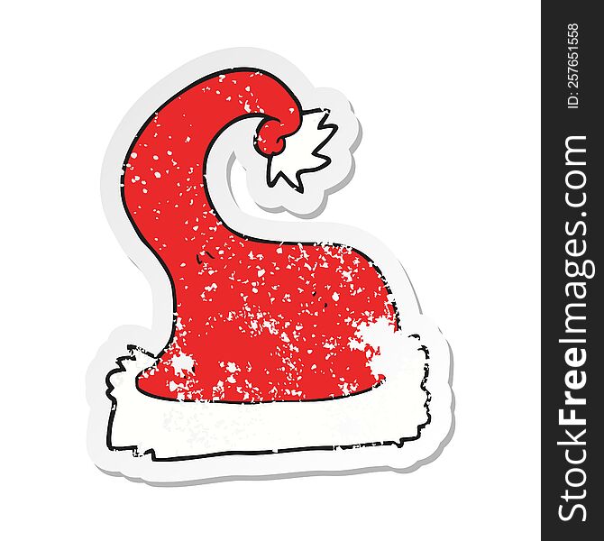 Retro Distressed Sticker Of A Cartoon Santa Claus Hat