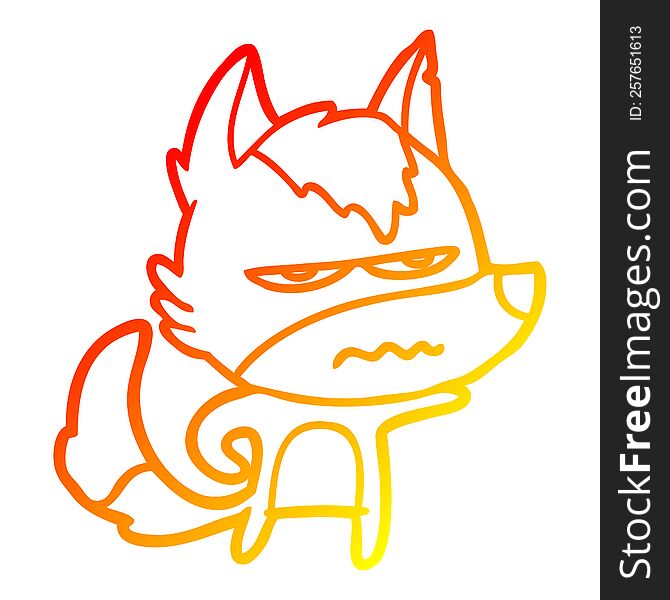 Warm Gradient Line Drawing Cartoon Annoyed Wolf