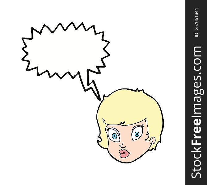 Cartoon Surprised Female Face With Speech Bubble